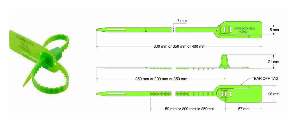 Combilock plomba termékábra és méretrajz